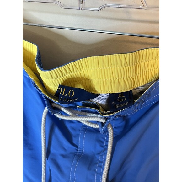 Vintage Polo Ralph Lauren Swim Trunks Mens XL Blue Mesh Lined Yellow Pony Used - Picture 4 of 6